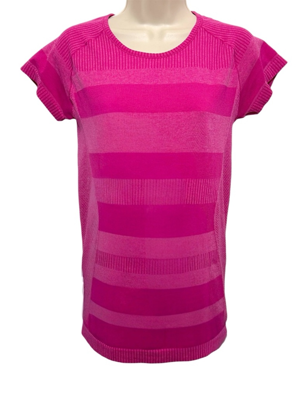 Brooks Run Happy Streaker Seamless Pink Striped Fitted Running Athletic Top S